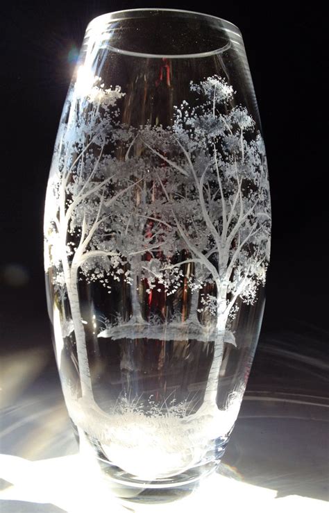 Hand Engraved Crystal Vase Alberi By And Cristalli Varisco Engraved