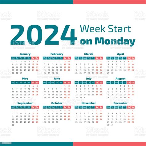 Ilustración De Calendario Del Año 2024 Simple Y Más Vectores Libres De