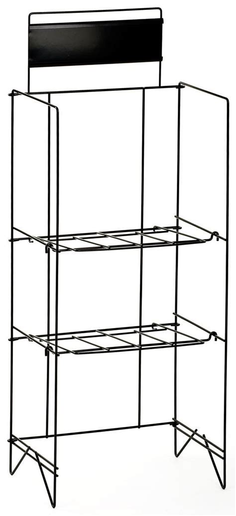 2 Tiered Wire Newspaper Rack For Floor With Separate Header Black