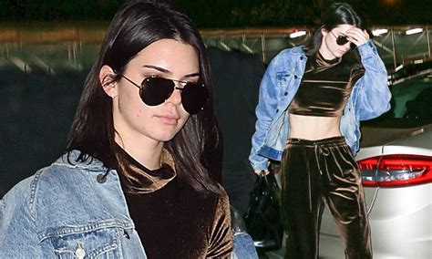Kendall Jenner Flashes Bare Midriff In Velvet Crop Top As She Jets Into