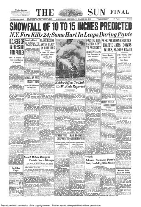 Retro Baltimore The Sun Front Page March 20 1958 Click On The