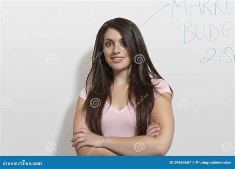 Female Student Standing With Hands Folded Stock Image Image Of