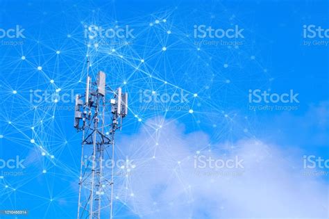 Telecommunication Tower With Mesh Dots Glittering Particles For