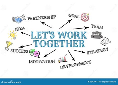 Let S Work Together Illustration With Keywords And Icons Stock Photo