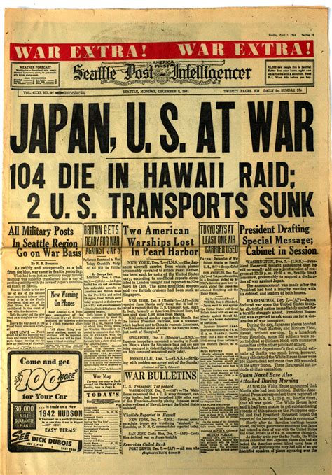 Japan Us At War Headline Pearl Harbor New Vintage Historic Newspaper