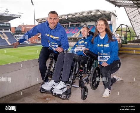 Rob Burrow With His Wife Lindsey Burrow Right And Kevin Sinfield During A Media Day Held At