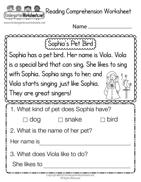 Kindergarten Reading Worksheet Printable