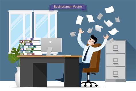 Businessman Stress At The Desk By A Lot Of Work Flat Vector
