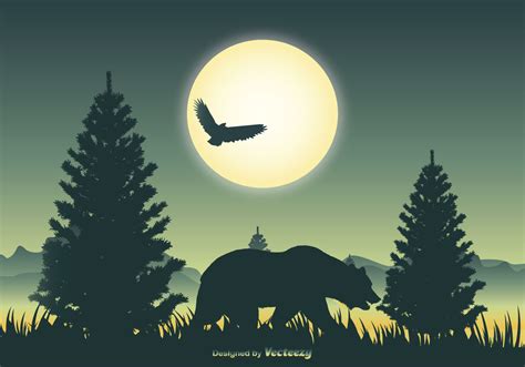 Landscape Scene With Bear Silhouette 129684 Download Free Vectors