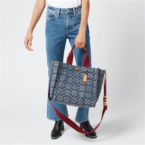 Coach 1941 Womens Signature Chambray Canvas Tote Bag 34 Midnight