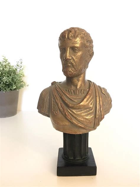 Vintage Bronze Gold Gilded Wood Roman Bust Statue Julius