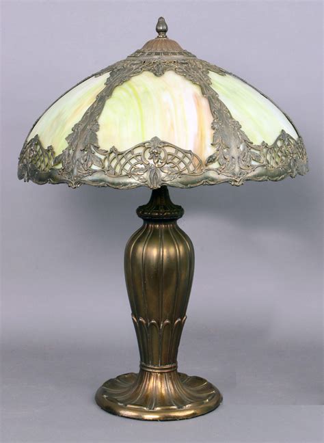 Sold Price Antique Slag Glass Table Lamp An Old Miller Type Heavy Cast Metal Base Electric