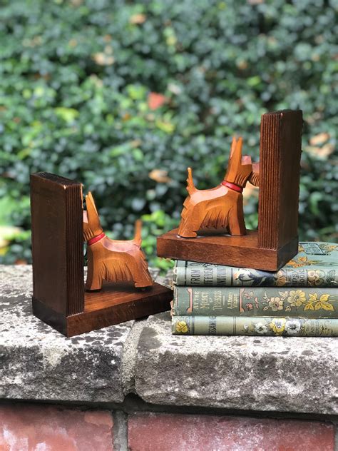 Pair Wood Bookends Scottie Dog Terrier Schnauzer Bookends Etsy