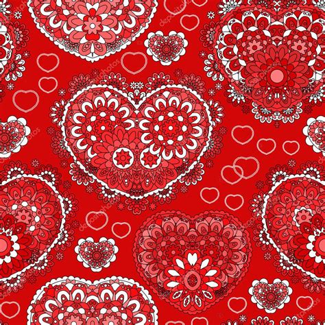Beautiful Ornate Seamless Background With Hearts Endless Doodle