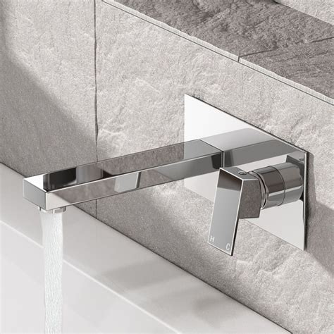 Square Wall Mounted Modern Chrome Lever Mixer Bath Tub Filler Tap