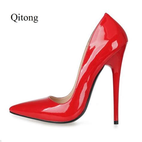 Gzx116101 Fashion Woman Thin High Heels Patent Pu Red Big Pumps Lady Sex Pointed Toe Shoes 14cm