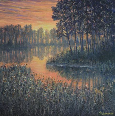Colorful Wetland Marsh Sunrise Painting Painting By Amber Palomares