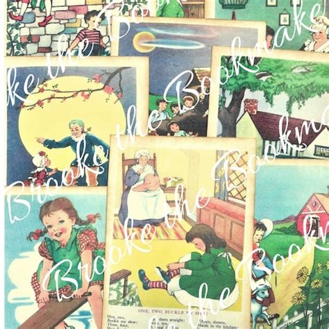 Nursery Rhyme Cards Printable Mother Goose Wall Hangings Etsy