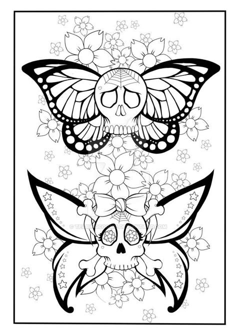 Skull Butterfly Coloring Page By Tearingcookie On Deviantart Coloring