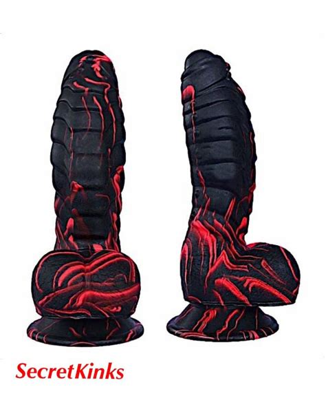 Ribbed Dragon Dildo Silicone Red And Black Etsy