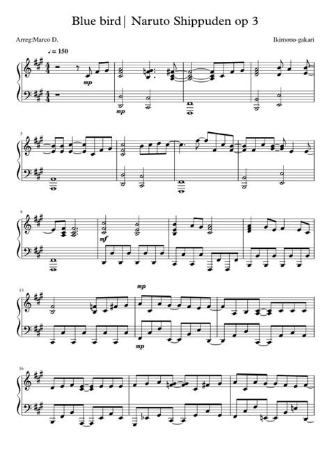 Blue Bird Naruto Op 3 Sheet Music Ikimono Gakari Piano Solo