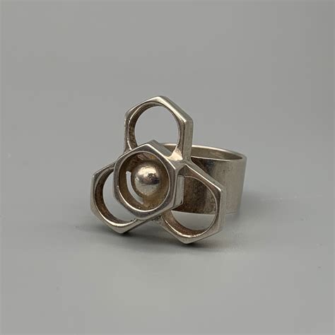 Vintage Geometric Modernist Sterling Silver Ring 1970 Signed Size 5