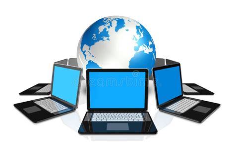 Two Laptop Computers Around A World Globe Stock Illustration