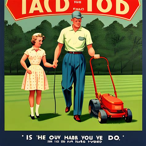 1950s Dad Mowing Lawn Vintage Poster Arthubai