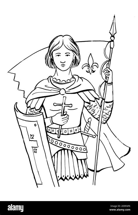 St Joan Of Arc Ink Drawing Icon Style Black Nad White Warrior Of