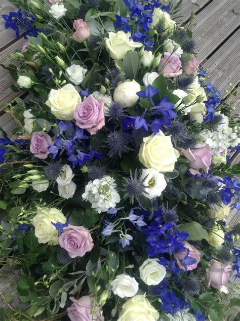 Funeral Flowers Blue And Cream Funeral Flowers White Rose And Blue