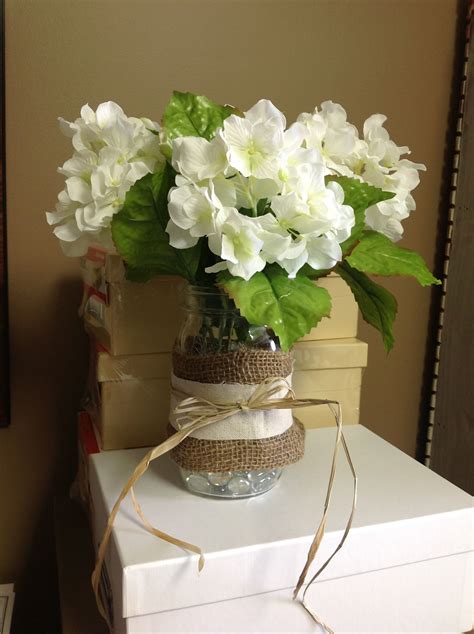 Mason Jar With Burlap And Hydrangeas Mine Will Be Similar But Less