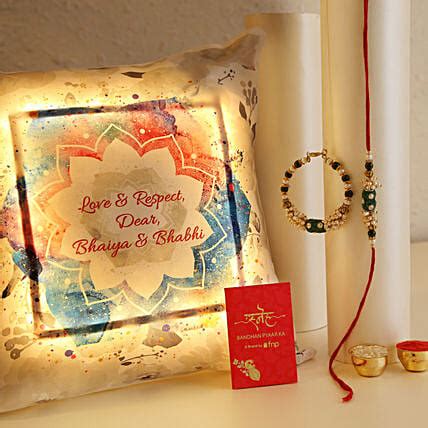 Buy Send Sneh Pearl Bhaiya Bhabhi Rakhi Set Led Cushion Online Fnp