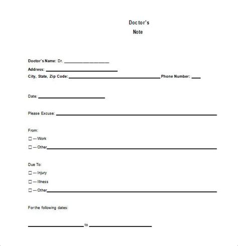 Free Printable Doctors Note Template Free Printable Templates