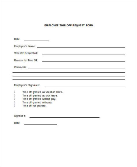 template printable time off request form printable templates