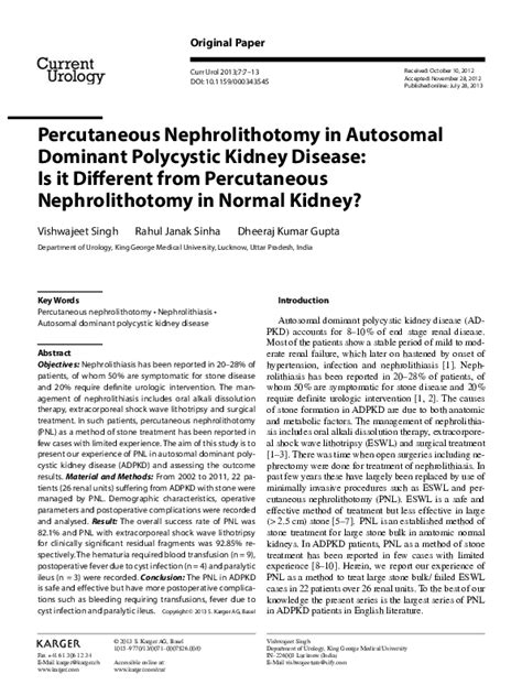 Pdf Percutaneous Nephrolithotomy In Autosomal Dominant Polycystic