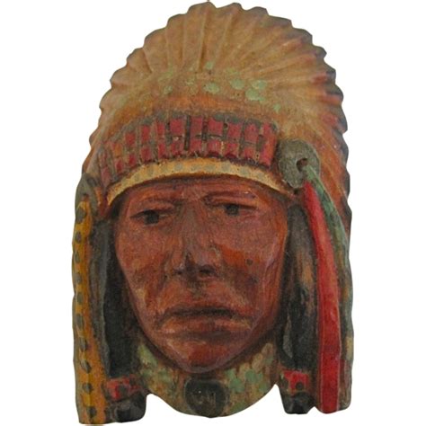 Vintage Hand Carved Wood Indian Chief Pin Native American Signed From Westcoastpickers On Ruby Lane