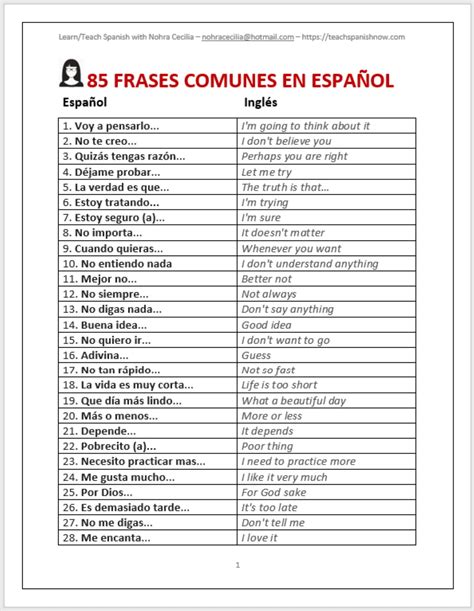 Most Common Spanish And English Phrases Learning Spanish Vocabulary