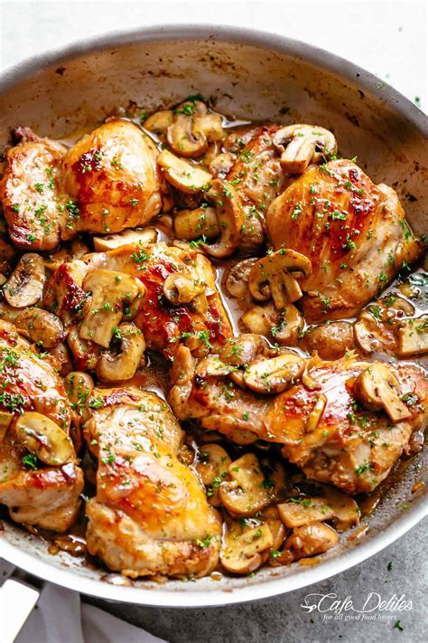 Coated with creole seasoning, seared and baked. Garlic Mushroom Chicken Thighs Cafe Delites - Dinner Easy