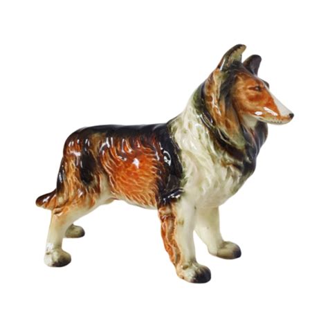 Vintage 1950s Lassie Collie Dog Hand Carved Wood Figurine 7 X 5