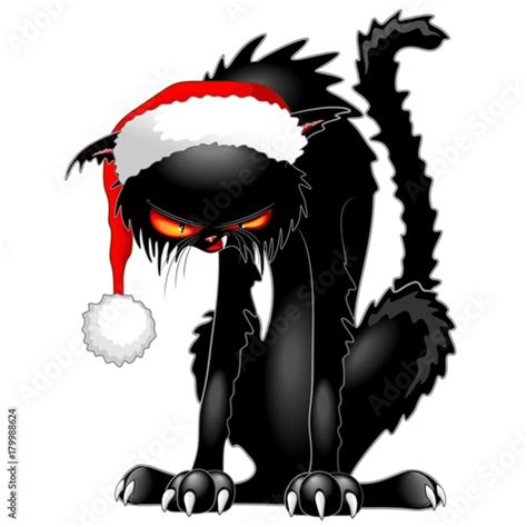 Christmas Evil Black Cat Funny Character Stock Image And Royalty