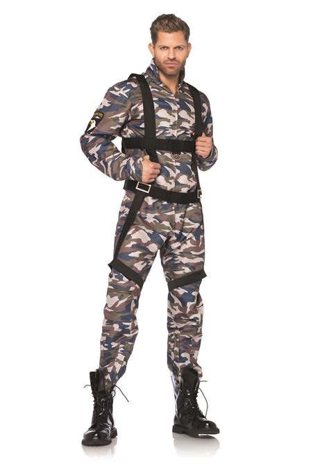 Paratrooper Men Army Soldier Camo Print Halloween Costume 6999