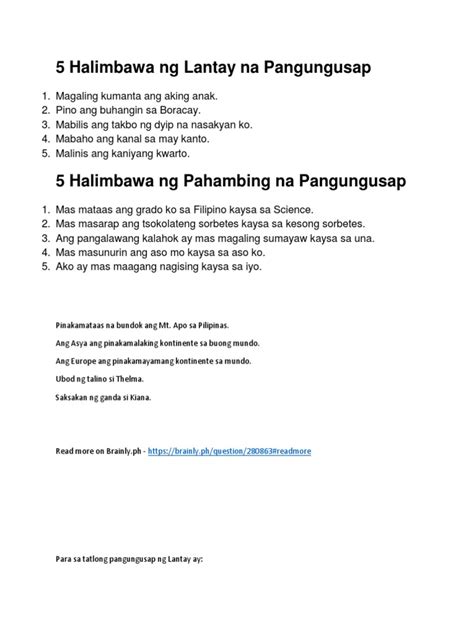 5 Halimbawa Ng Lantay Na Pangungusap Pdf