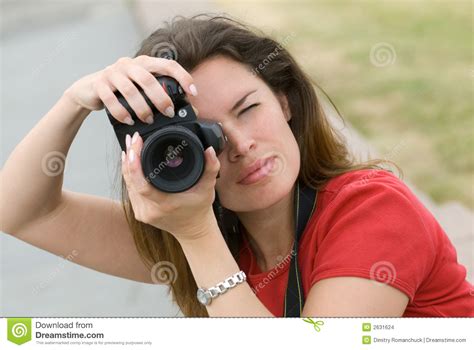 Beautiful Woman With Camera Stock Photo Image Of