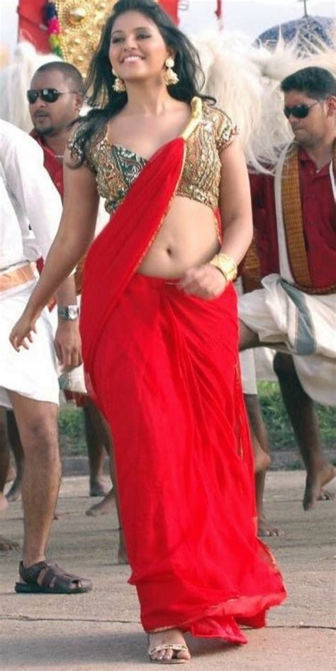 Navel Show Photos Of Glamours Anjali In Red Saree Tollywood Stars