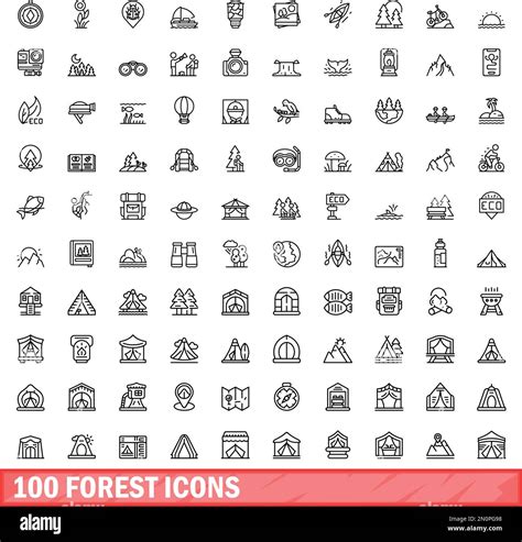 100 Forest Icons Set Outline Illustration Of 100 Forest Icons Vector