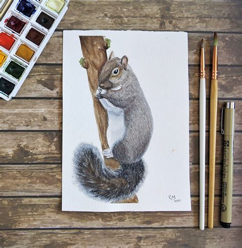 Original Watercolour Painting Squirrel A5 Realistic Artwork
