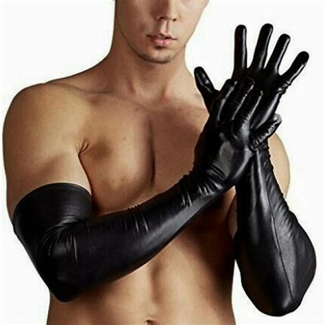 Sexy Men Faux Leather Long Gloves Wet Look Latex Party Opera Club Costumes Nightclub Style Sexjpeg