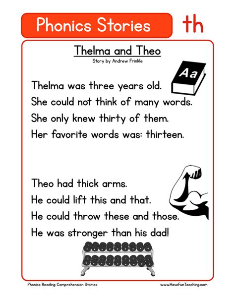 Thelma And Theo Th Phonics Stories Reading Comprehension Worksheet