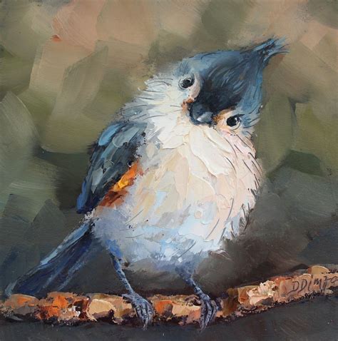 Original Custom Tufted Titmouse Bird Oil Painting By Daiga Dimza Bright