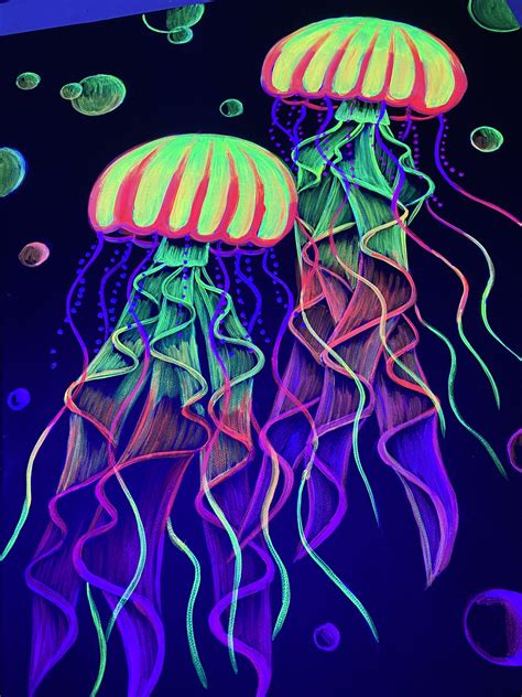 Black Light Double Jellyfish Painting Etsy Jellyfish Painting